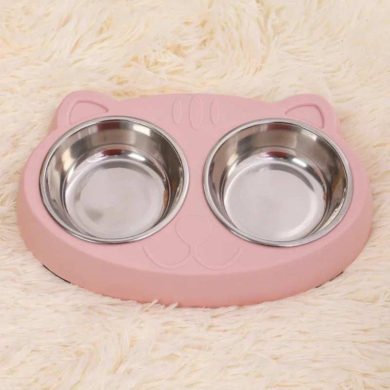 Blue stainless steel cat face bowl for feeding and watering cats, 13 cm diameter