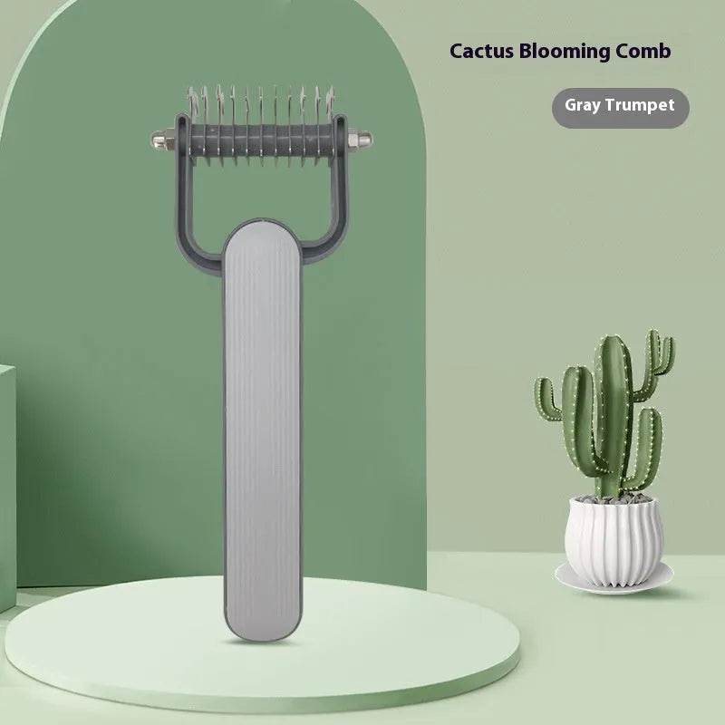 Green or grey dog grooming comb with stainless steel teeth for unknotting pet hair