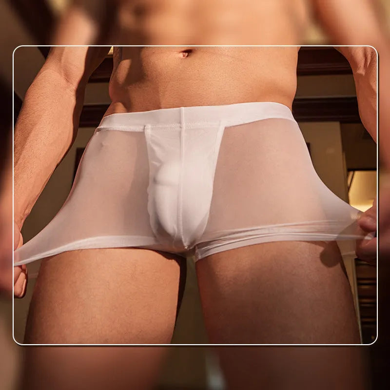 Men's ultra-thin nylon boxer briefs in black or white colours with stretch waistband