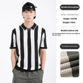 Men's striped short sleeve sweater in viscose ice silk with zipper decoration details