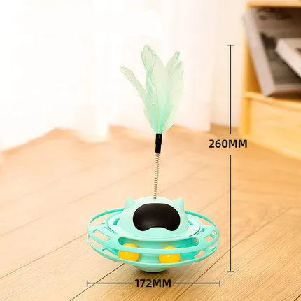 Pink cat tumbler turntable toy with 17cm rotating pole on stable base