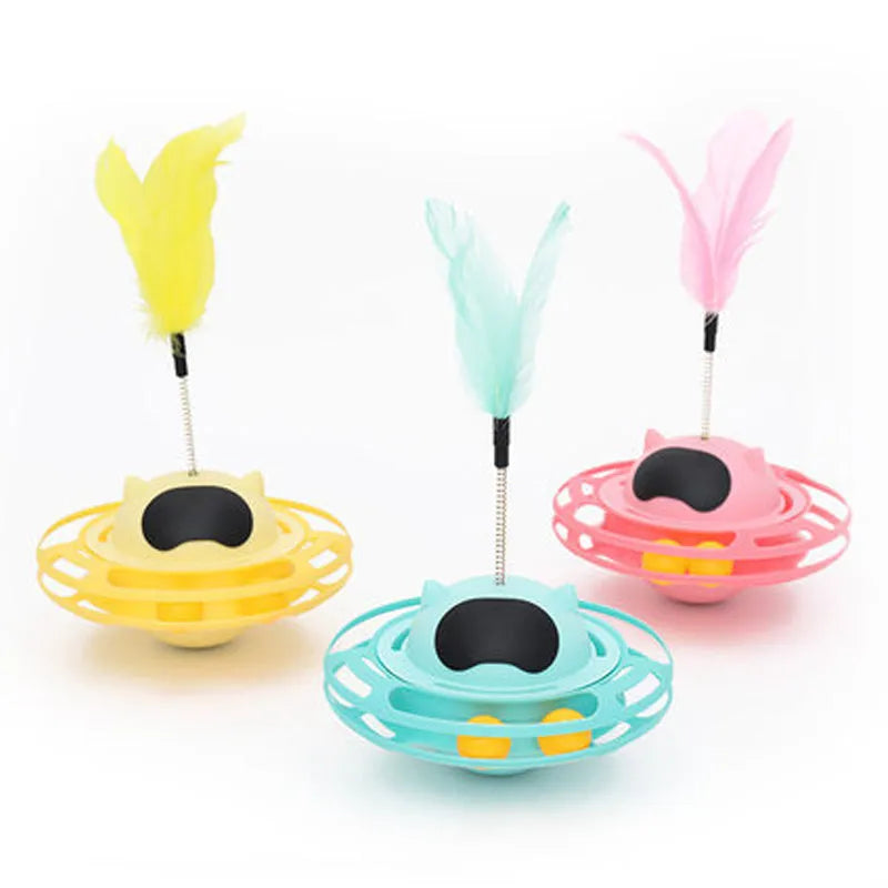 Pink cat tumbler turntable toy with 17cm rotating pole on stable base