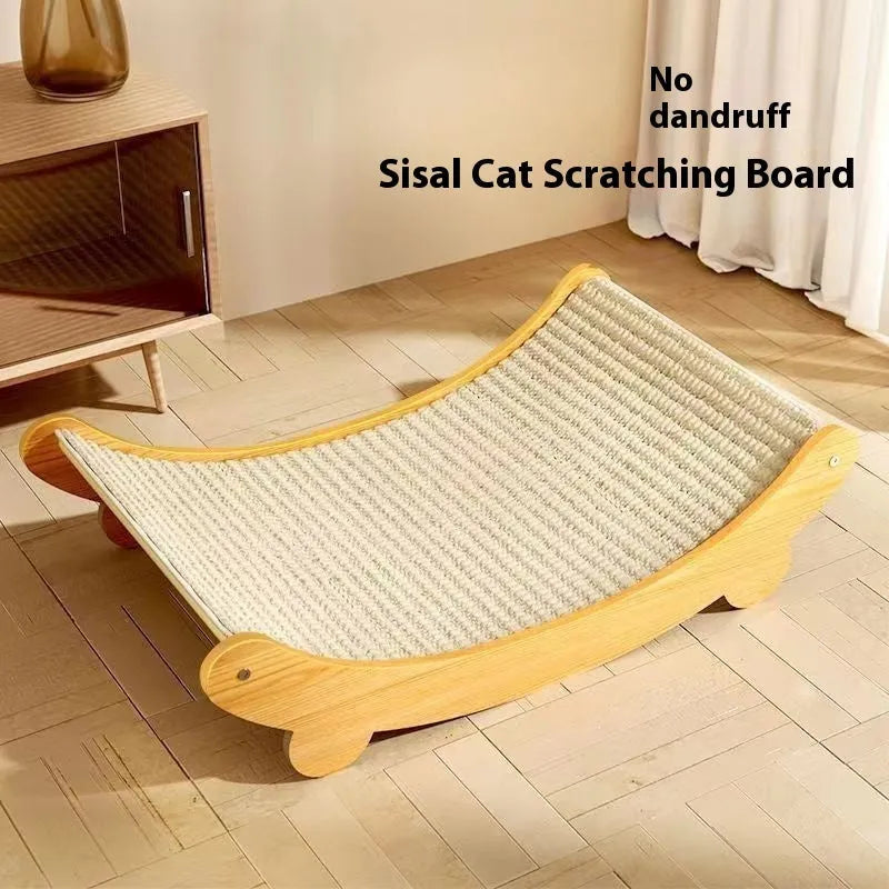 A large and a small sisal blanket cat scratch board with a neutral pastoral design.
