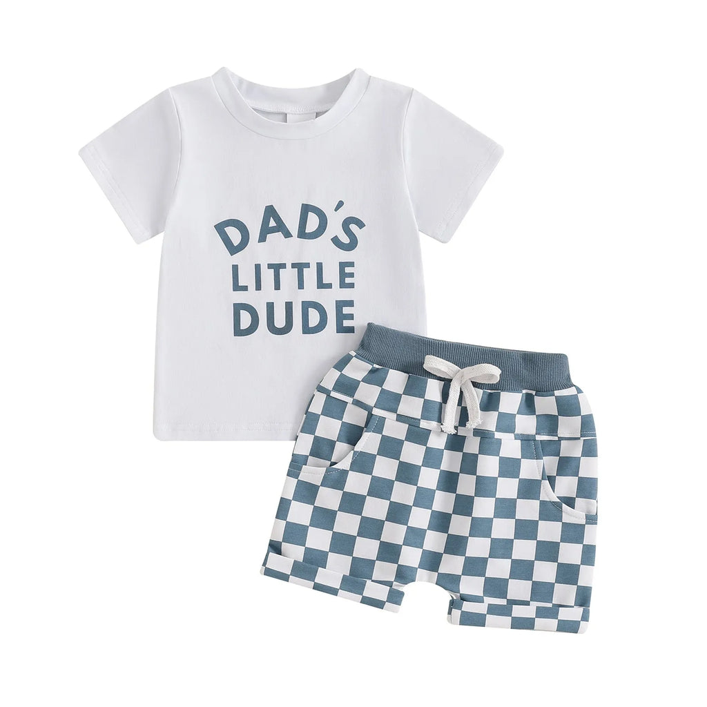 Children's casual letter printed short sleeved set in cotton blend, apricot or white with DAD'S or MAMA'S print for baby toddler