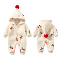 Khaki padded baby crawling clothes with Christmas moose print, cotton material, size 59 to 90 cm