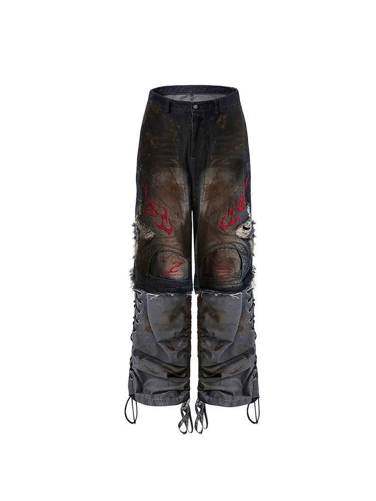 Men's retro-style wide-leg jeans with detachable trouser legs in denim