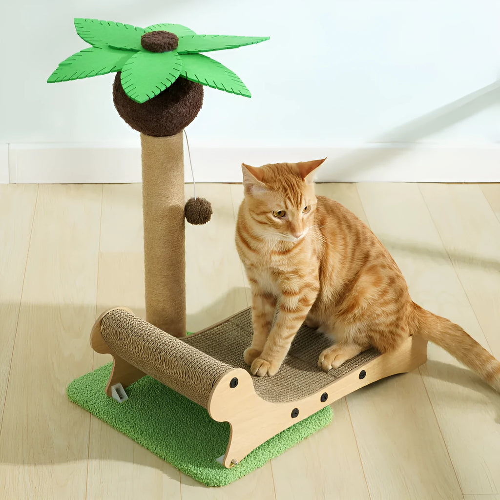Wooden beach chair style cat furniture with hemp mat scratch surface and chamfered columns