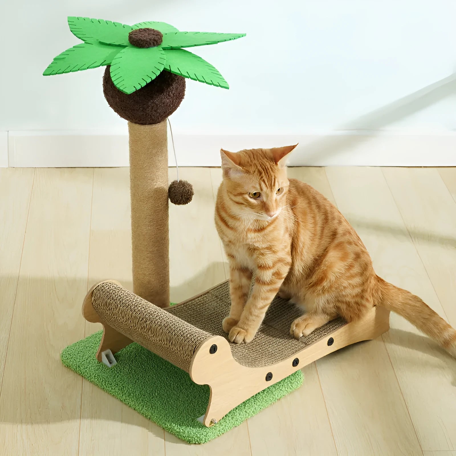 Wooden beach chair style cat furniture with hemp mat scratch surface and chamfered columns