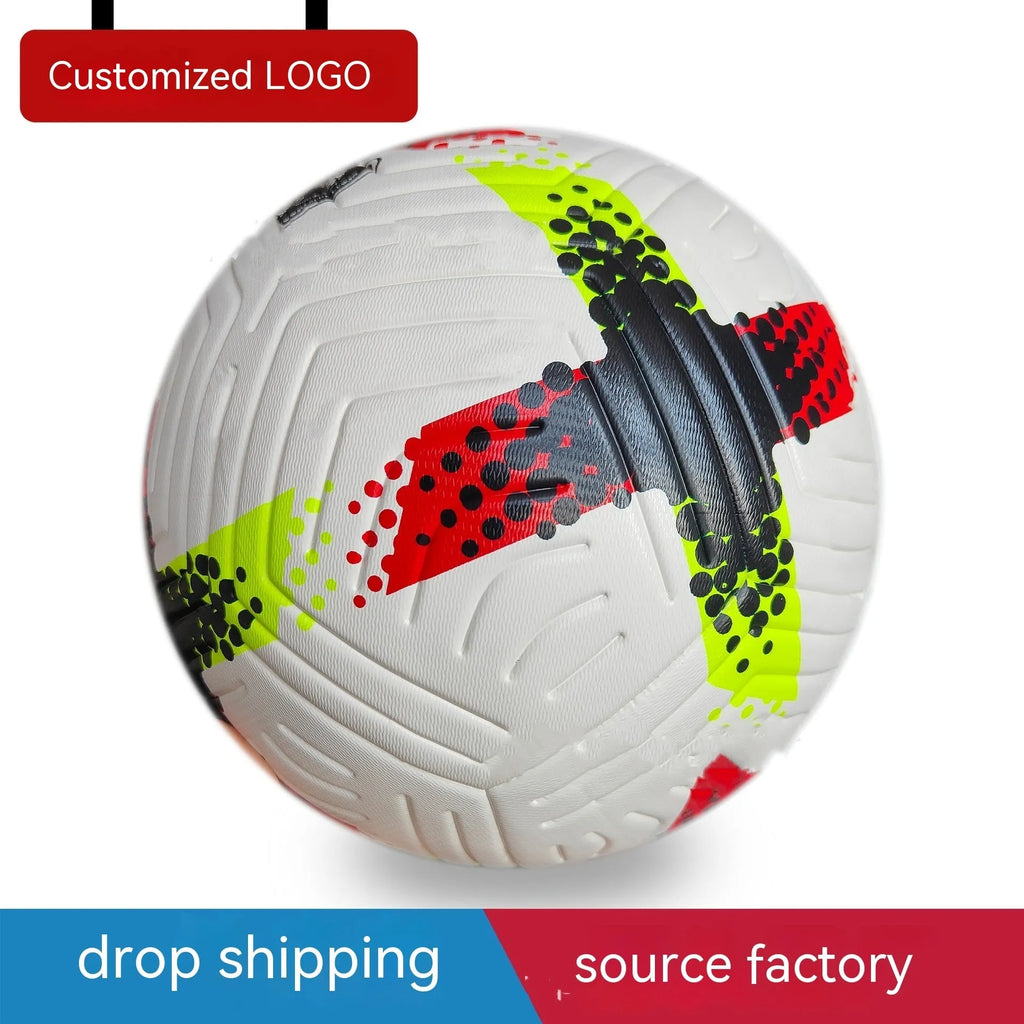 Fluorescent green PU football Size 5 with seamless thermal adhesive patch construction