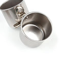Stainless steel bird feeder outdoor food container in natural metallic colour.