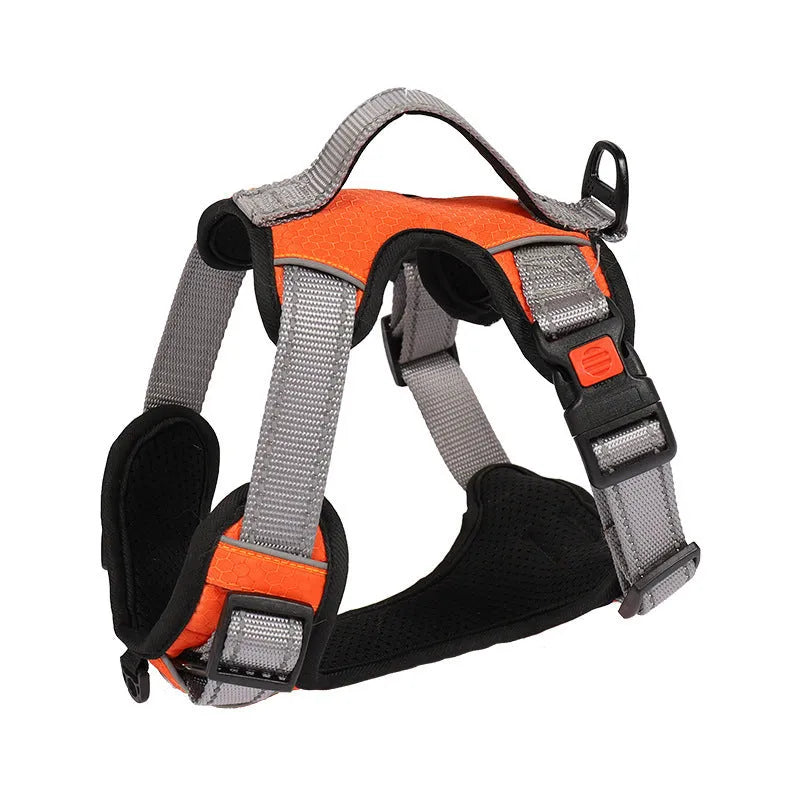 Adjustable dog harness with hand holding rope on back in various colours and sizes