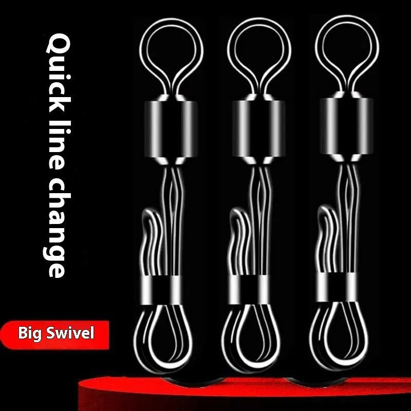 Brass fishing barrel swivel with quick release clamp and 8-word ring, 5 pieces shown.