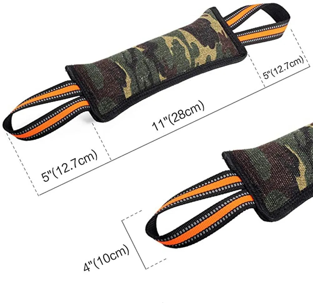 Reflective dog training jute bite stick with yellow edge, 55 cm length, on outdoor grass
