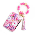 Women's floral print leather card bag in light pink, compact size 10cm x 7cm, nine colours available