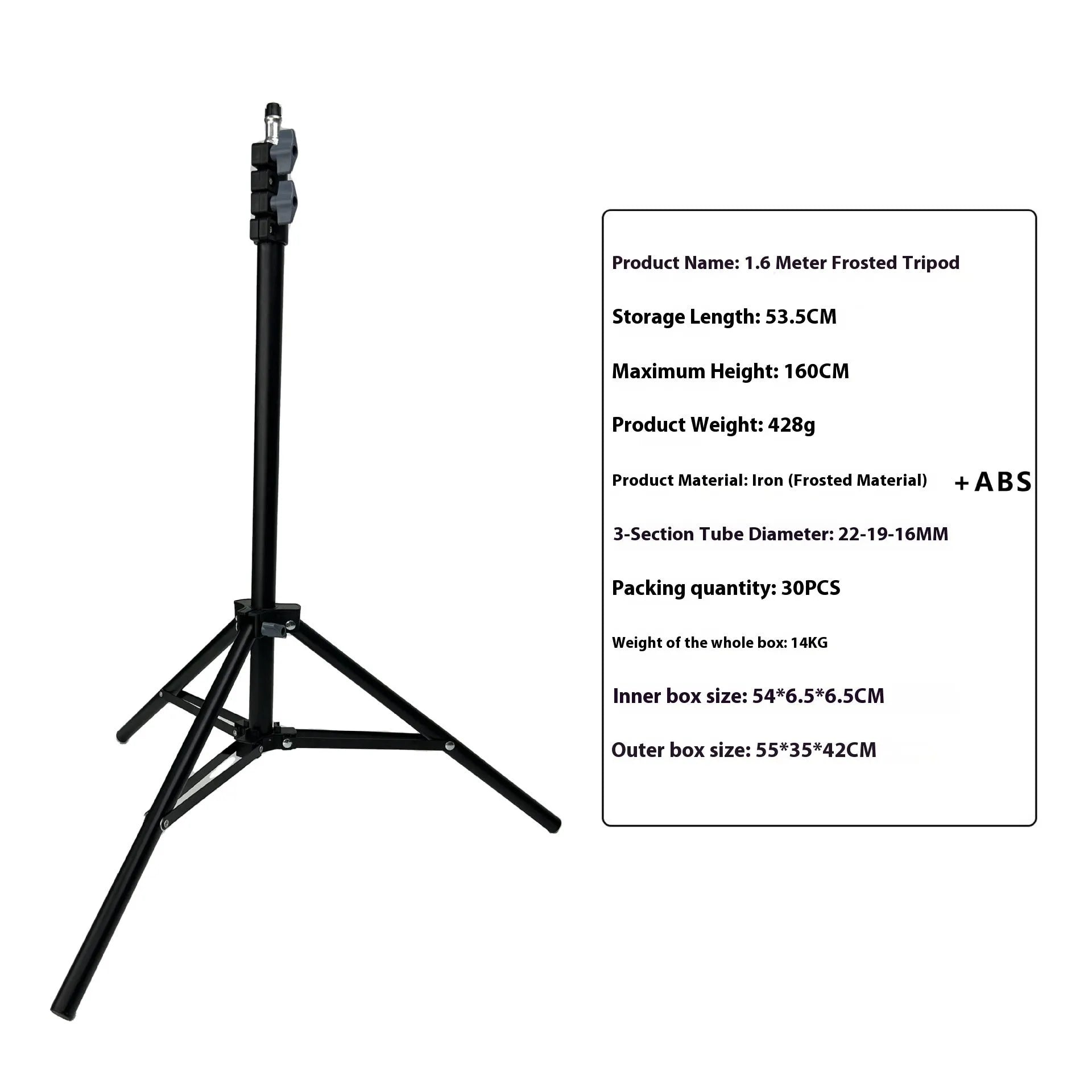 Frosted finish light stand tripod for photography with mobile phone holder and 5kg load capacity