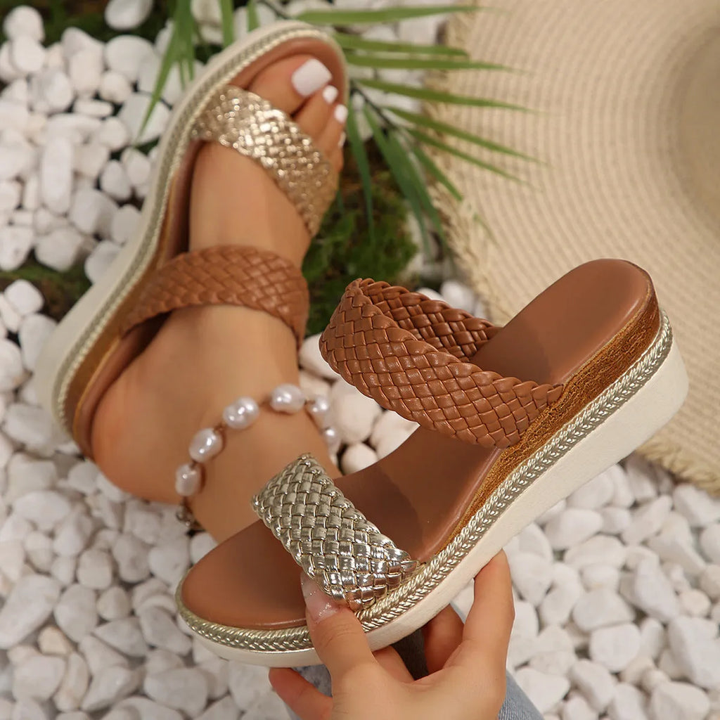Gold and silver plus size wedge sandals for women with rubber soles in EU sizes 36-43