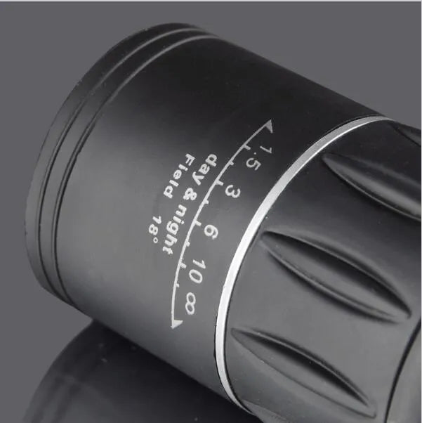 Black 16x52 high-power monocular with eyepiece focus and 52mm objective lens.