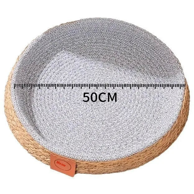 Rattan woven cat nest bed for pets, shown in size L for large cats.