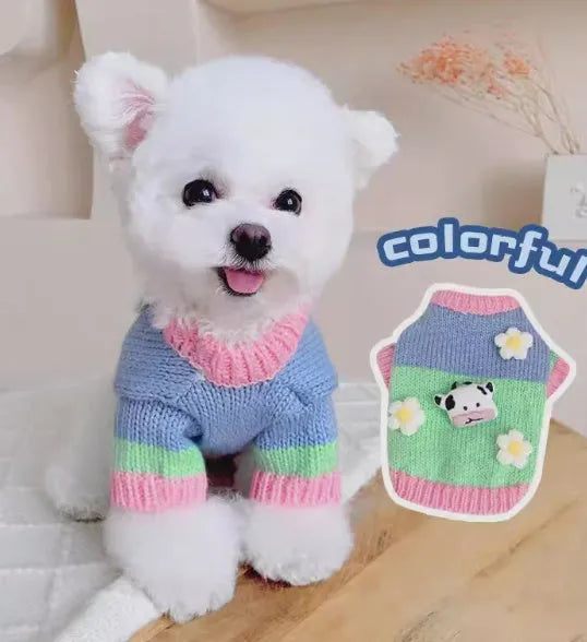 Pet dog autumn winter blended fabric sweater in flower colour, sizes L and XL