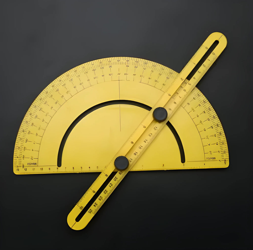Plastic 180-degree angle measuring tool for carpentry and alignment tasks