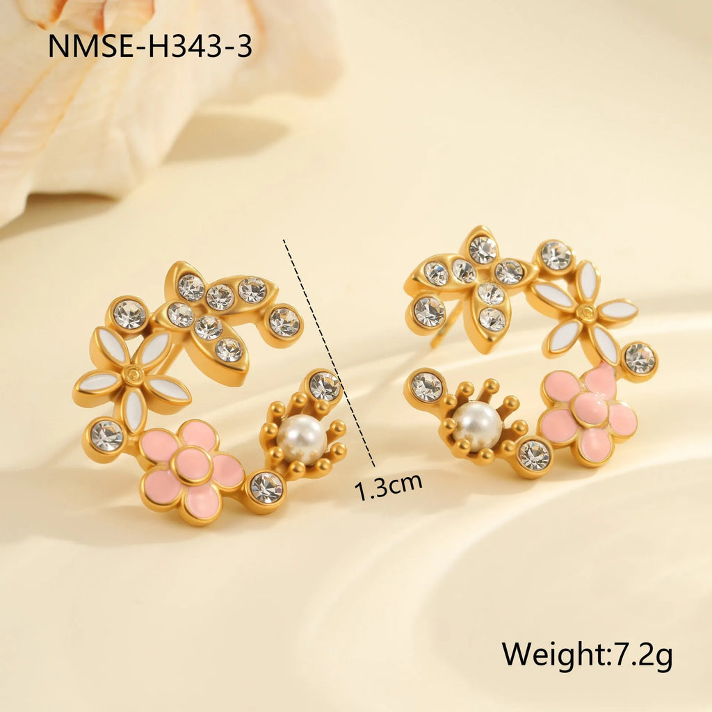 Flower petal stud earrings in 18K stainless steel with electroplated finish
