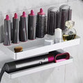 White aluminium punch-free bathroom storage rack with dual layers for hair curlers