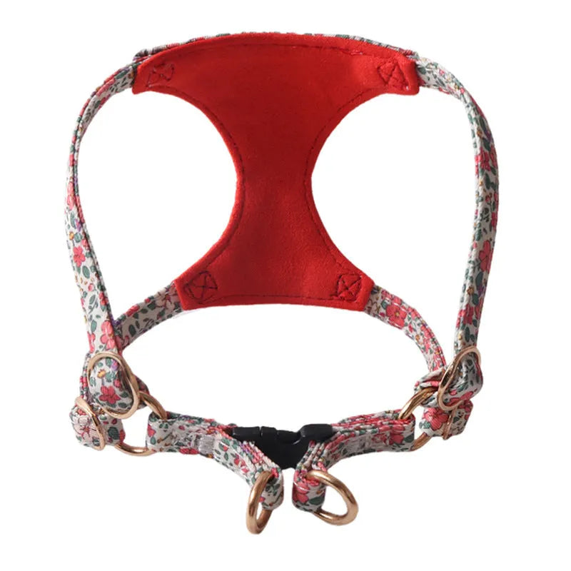 Floral series dog harness and leash set in cloth material with multiple colour options