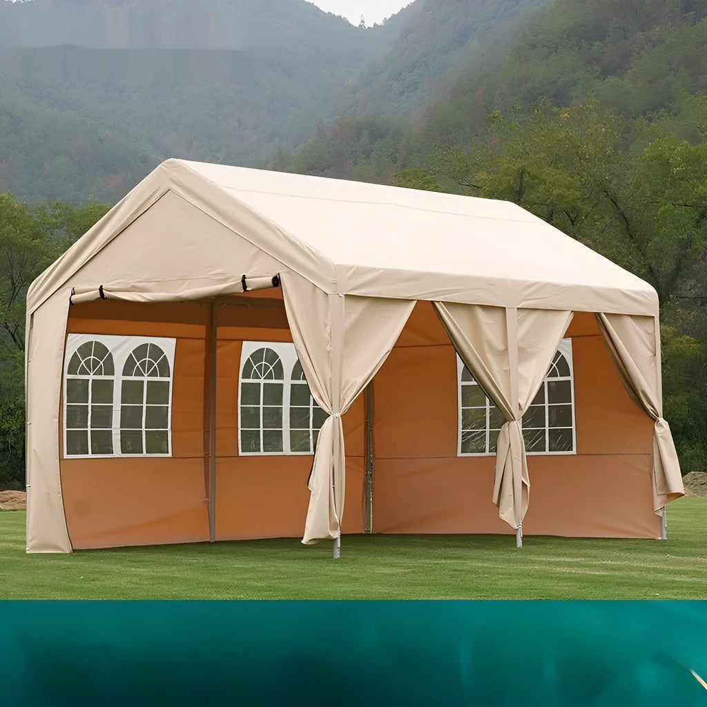 Portable steel frame canopy with PE tarpaulin cover and four-side protective cloth, 3m x 6m, for outdoor market stall use