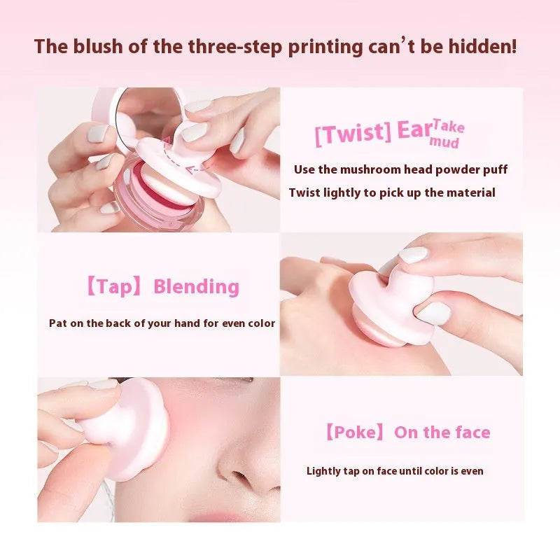 Blush powder compact showing four nude monochrome shades with shimmer finish