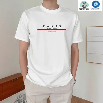 Men's printed short-sleeved cotton t-shirt in loose fit casual style