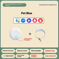 Pet GPS tracking device attached to a dog collar with smartphone app display showing location.