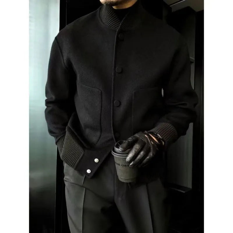 Solid colour stand-up collar slim fit jacket for plus size women in black gray red polyester fibre