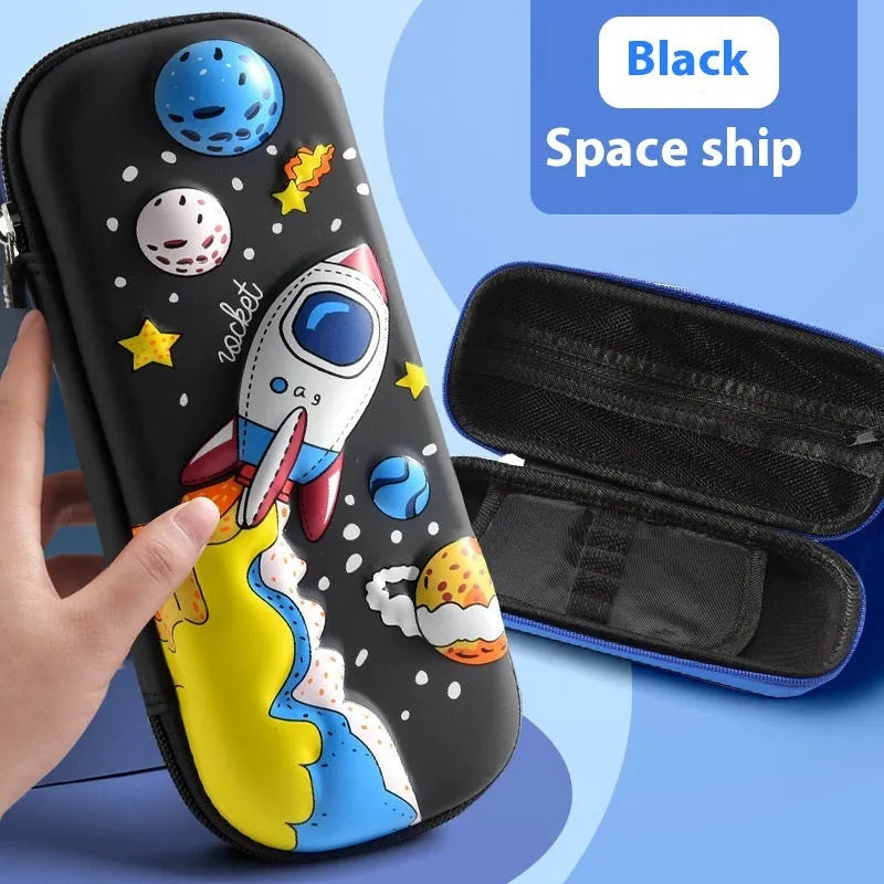 3D leather pencil case with embossed astronaut rocket pattern on surface