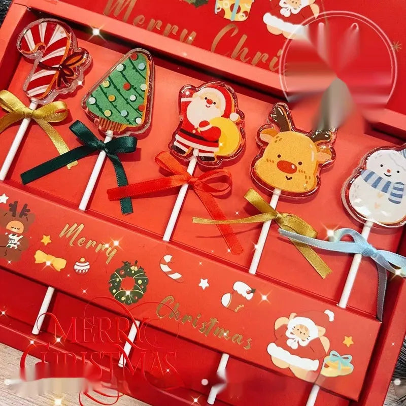 Pack of 5 Santa Claus shaped candies, 100g total net content, on a festive background