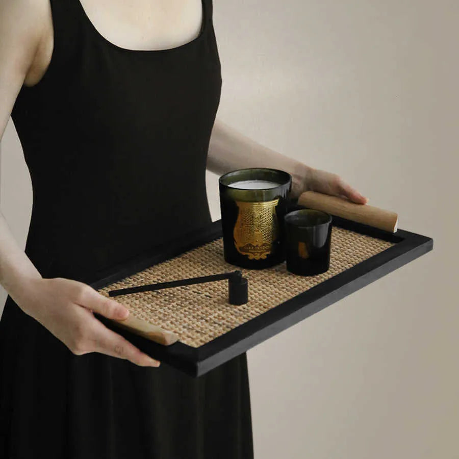 Pine wood dining tray with compartments for tea service organisation in small and large size options
