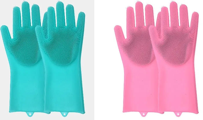Silicone heat-resistant cleaning gloves with sponge texture for scrubbing dishes