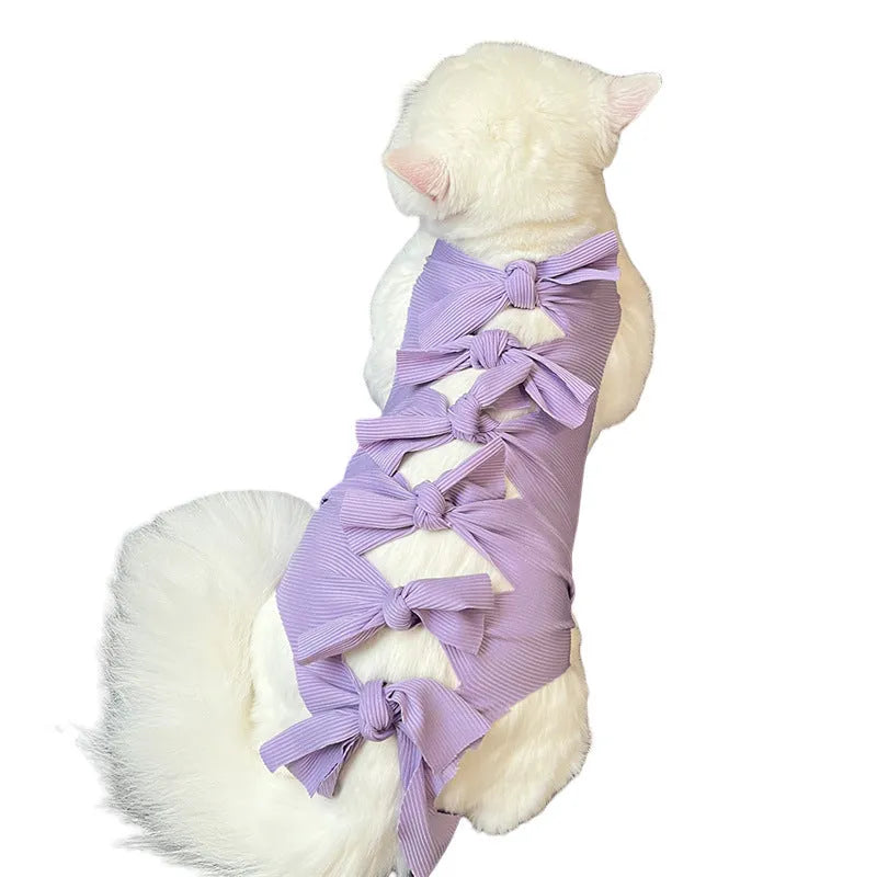 Lace-up back closure cat sterilisation recovery suit in polyester fabric