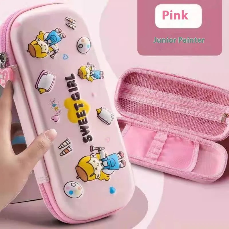 3D leather pencil case with embossed astronaut rocket pattern on surface