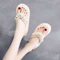 Women's high-heeled flip-flop sandals with cotton cloth upper in beige colour