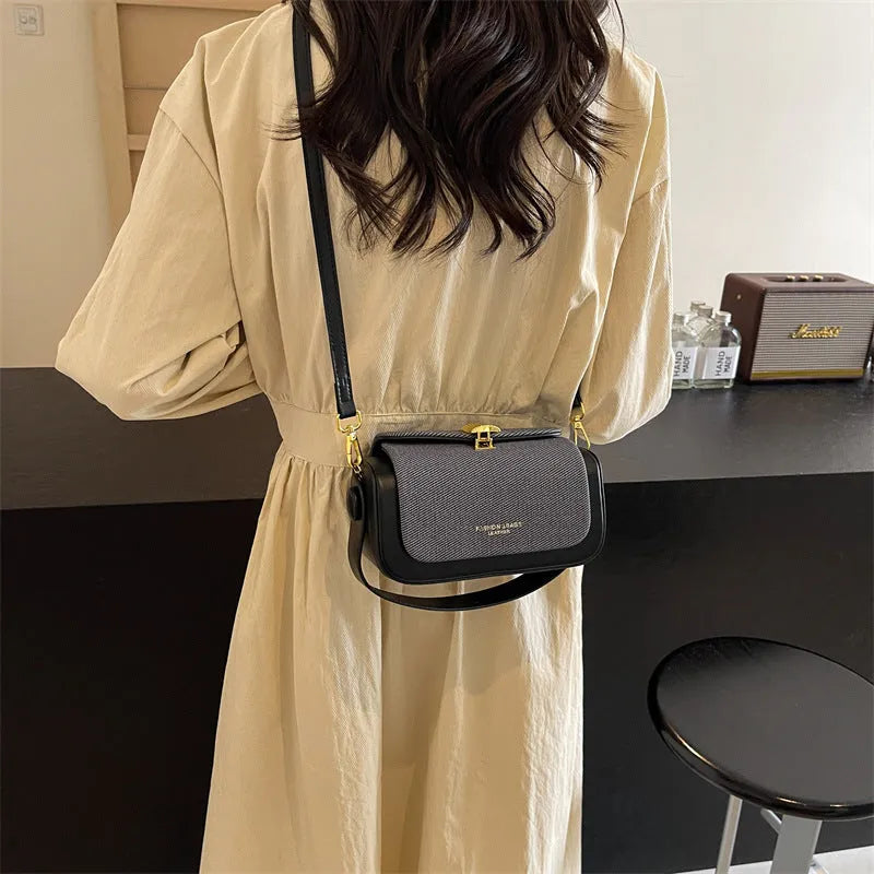 Women's PU messenger bag in horizontal square design with crossbody strap