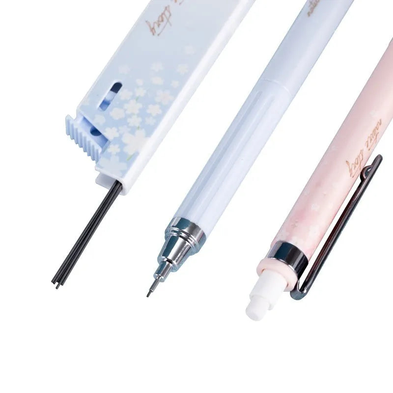 0.5mm cartoon automatic pencil set with three pencils and HB refill boxes