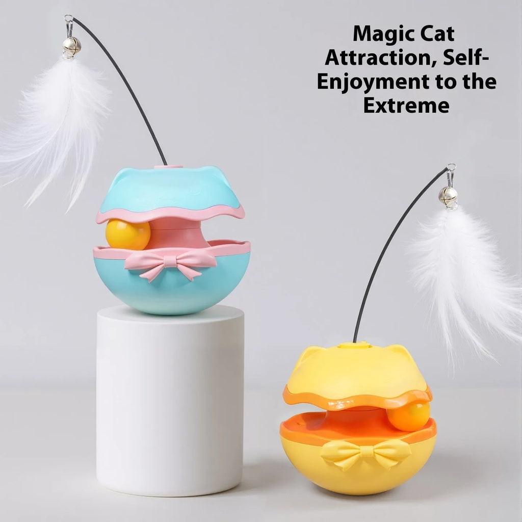 Electric tumbling cat teaser toy in lemon yellow colour with motion sensor activation