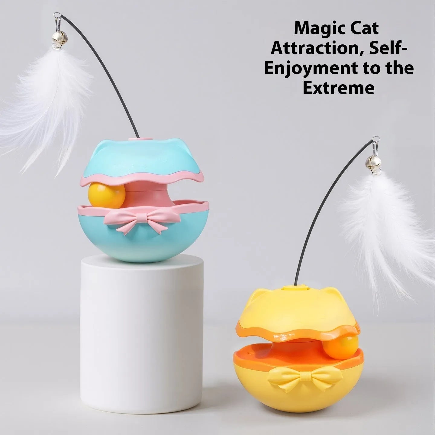 Electric tumbling cat teaser toy in lemon yellow colour with motion sensor activation