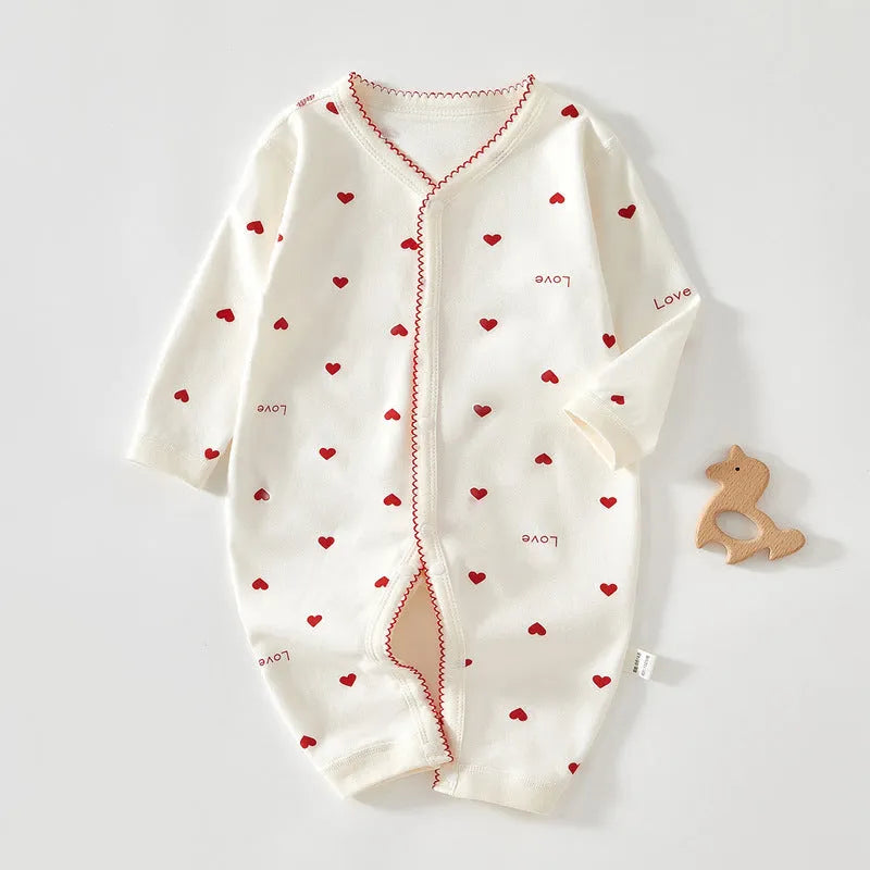 Baby pure cotton printed jumpsuit in red love pattern with long sleeves for spring autumn casual wear