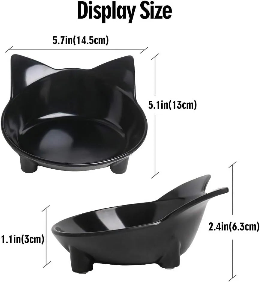 Shallow melamine cat bowl with anti-skid rubber base in black or white colour
