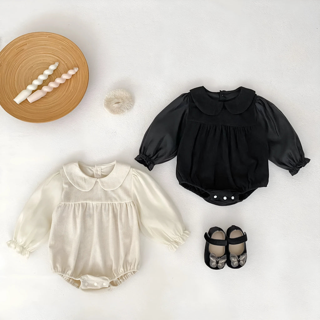 Baby girl corduroy romper with doll collar long sleeves apricot colour bottom-covering fit