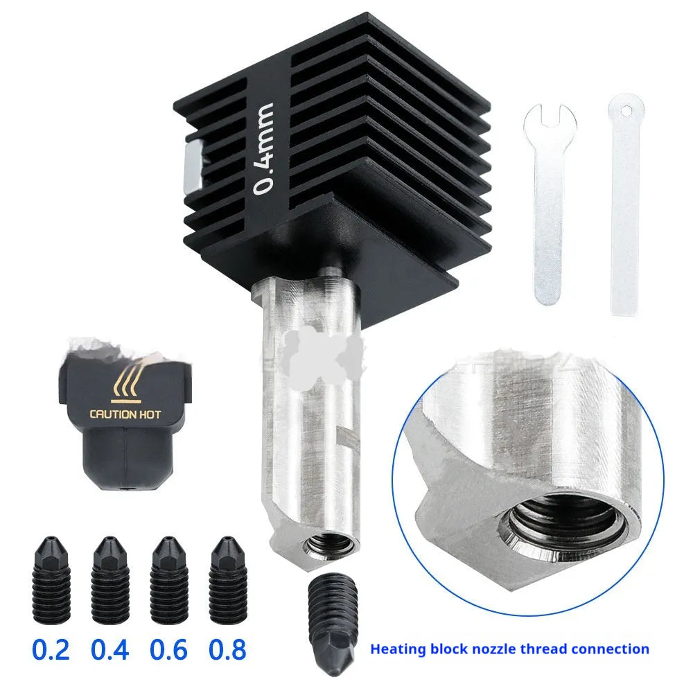 Bambu Lab A1 Mini hot end assembly with hardened steel nozzle and black silicone protective sleeve