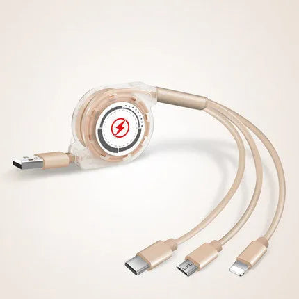 3 in 1 telescopic charging cable extended with titanium alloy connectors and TPE cable