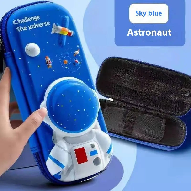 3D leather pencil case with embossed astronaut rocket pattern on surface