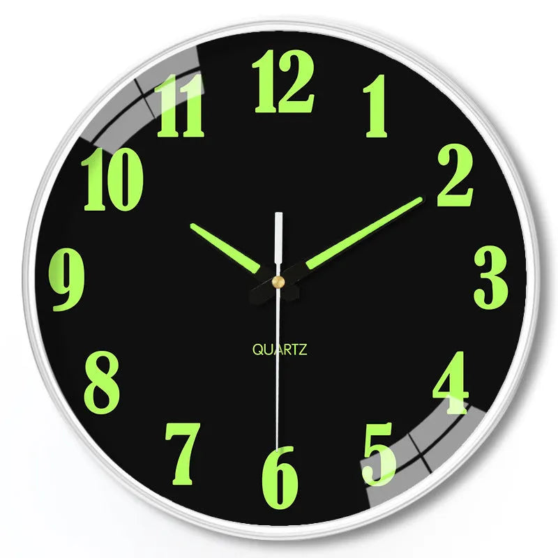 8 inch diameter luminous wall clock with modern plastic design in three colour options for living room or office